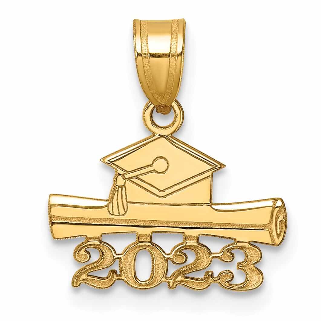 14K Gold 2023 Graduation Cap & Diploma Charm, Unisex, Polished