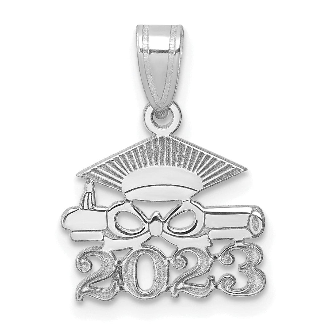 14K White Gold Grad Cap & Diploma 2023 Charm, Unisex, Polished