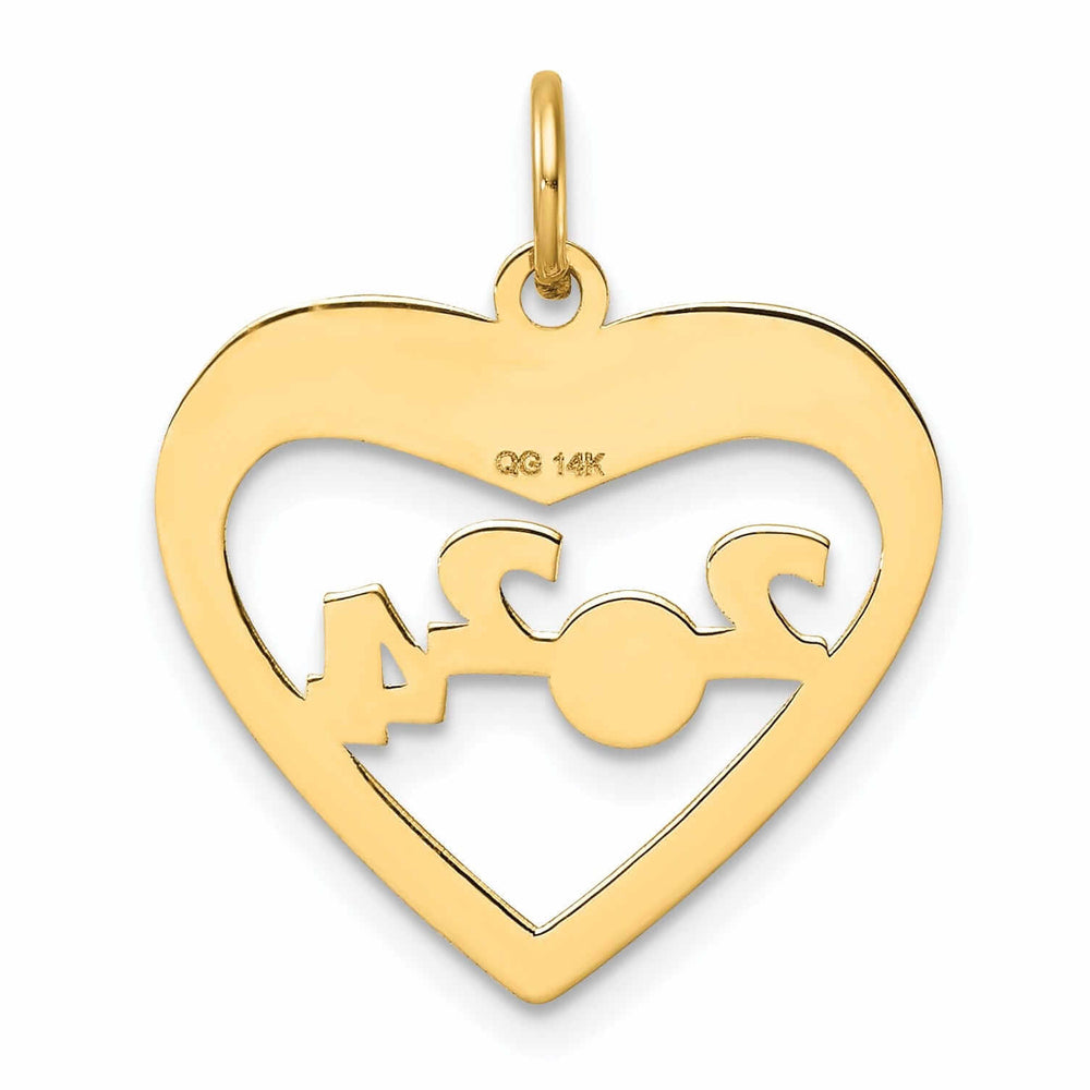 14K Gold Class of 2024 Cut Out Heart Charm, Unisex, Polished Finish