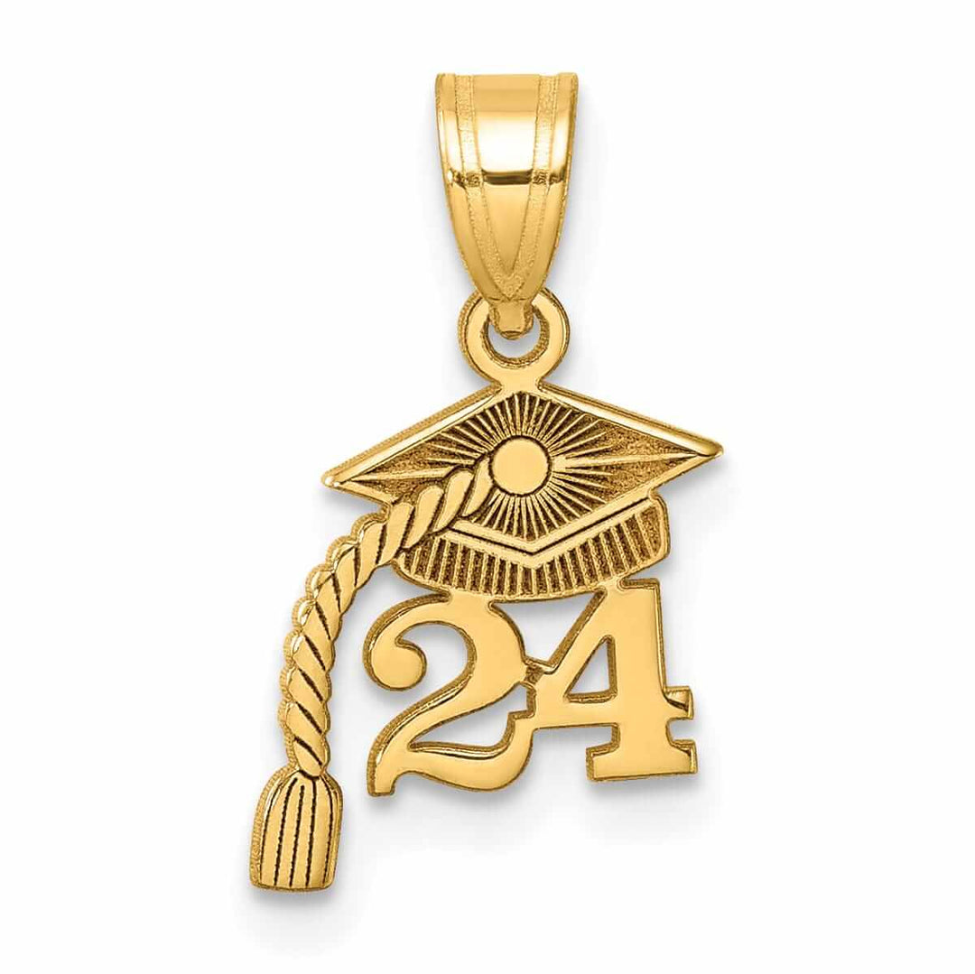 14K Gold Graduation Cap 24 with Dangling Tassel Charm, Unisex