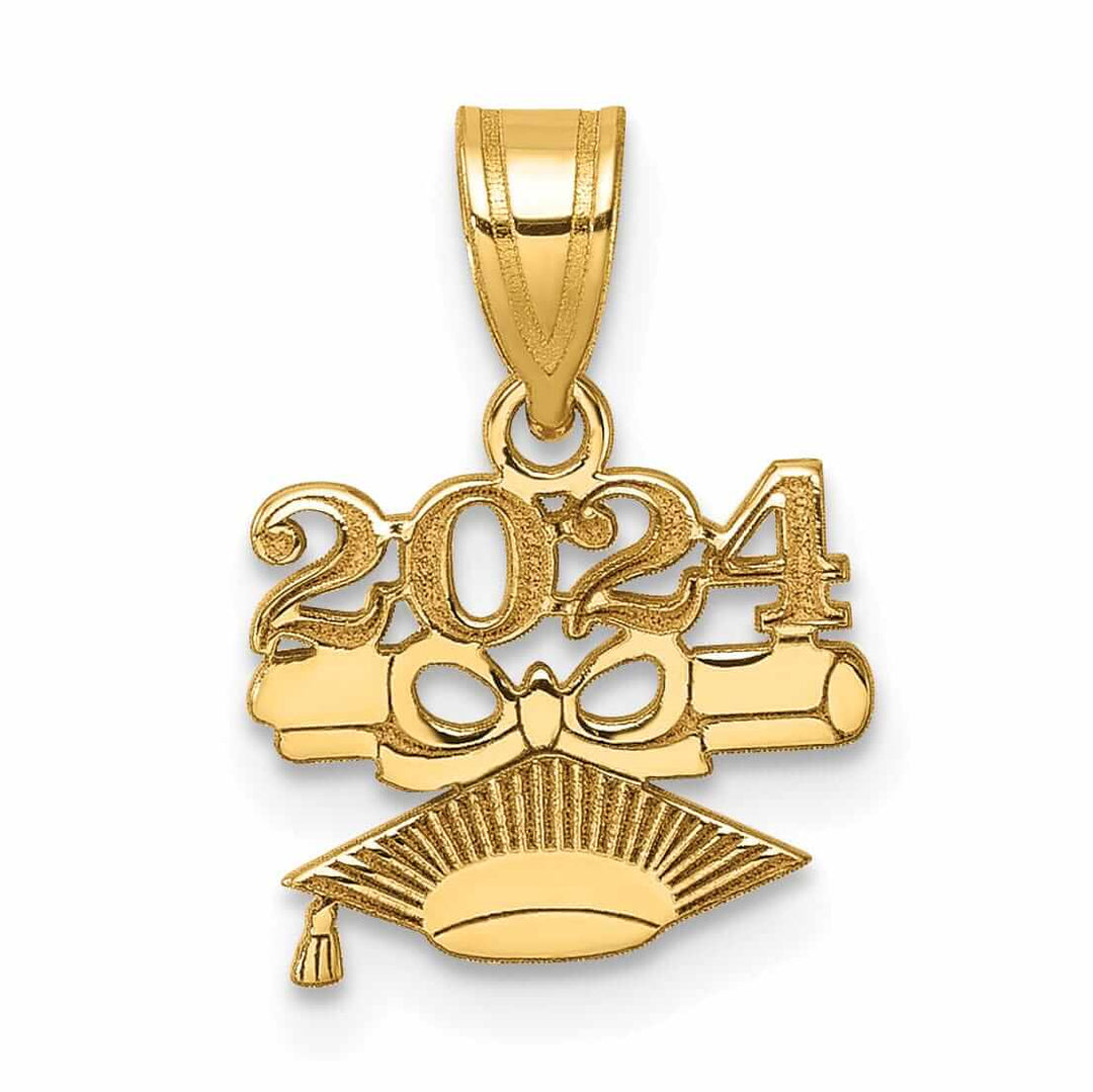 14K Gold Graduation Cap and Diploma 2024 Charm, Unisex Design