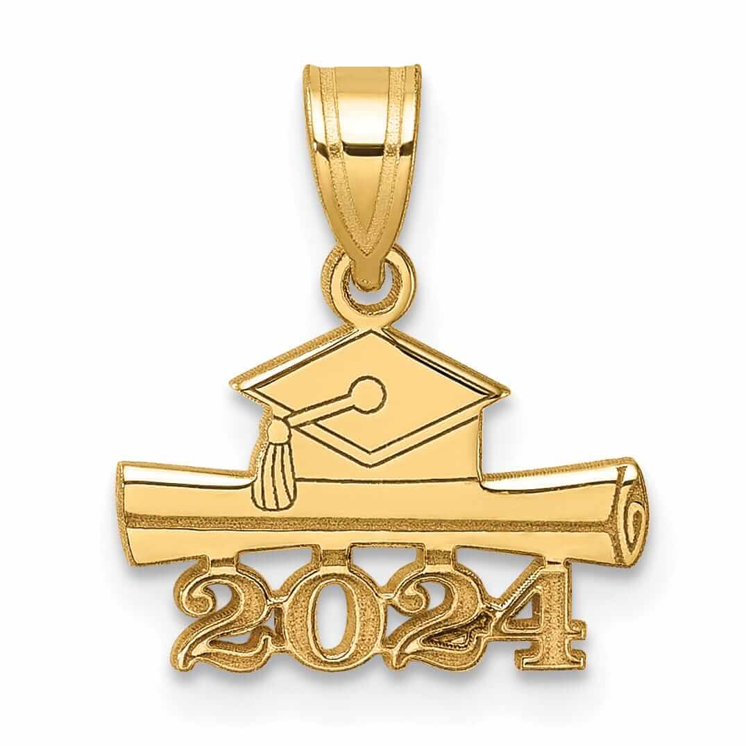 14K Gold 2024 Graduation Cap & Diploma Charm, Unisex Design