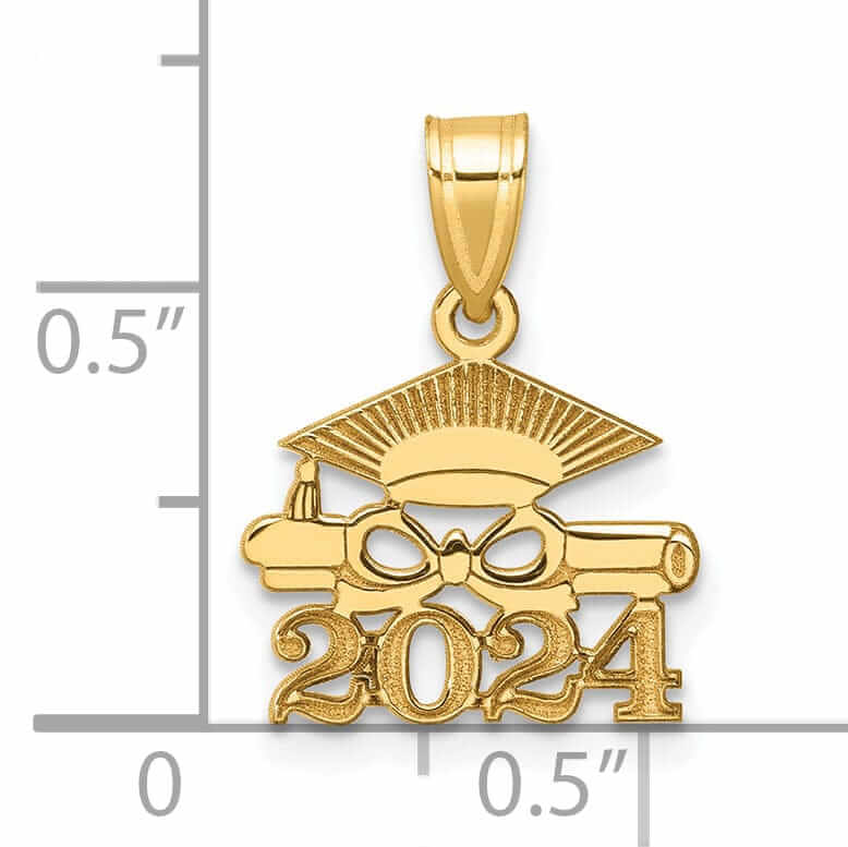14K Gold Graduation Cap & Diploma 2024 Charm, Unisex Keepsake