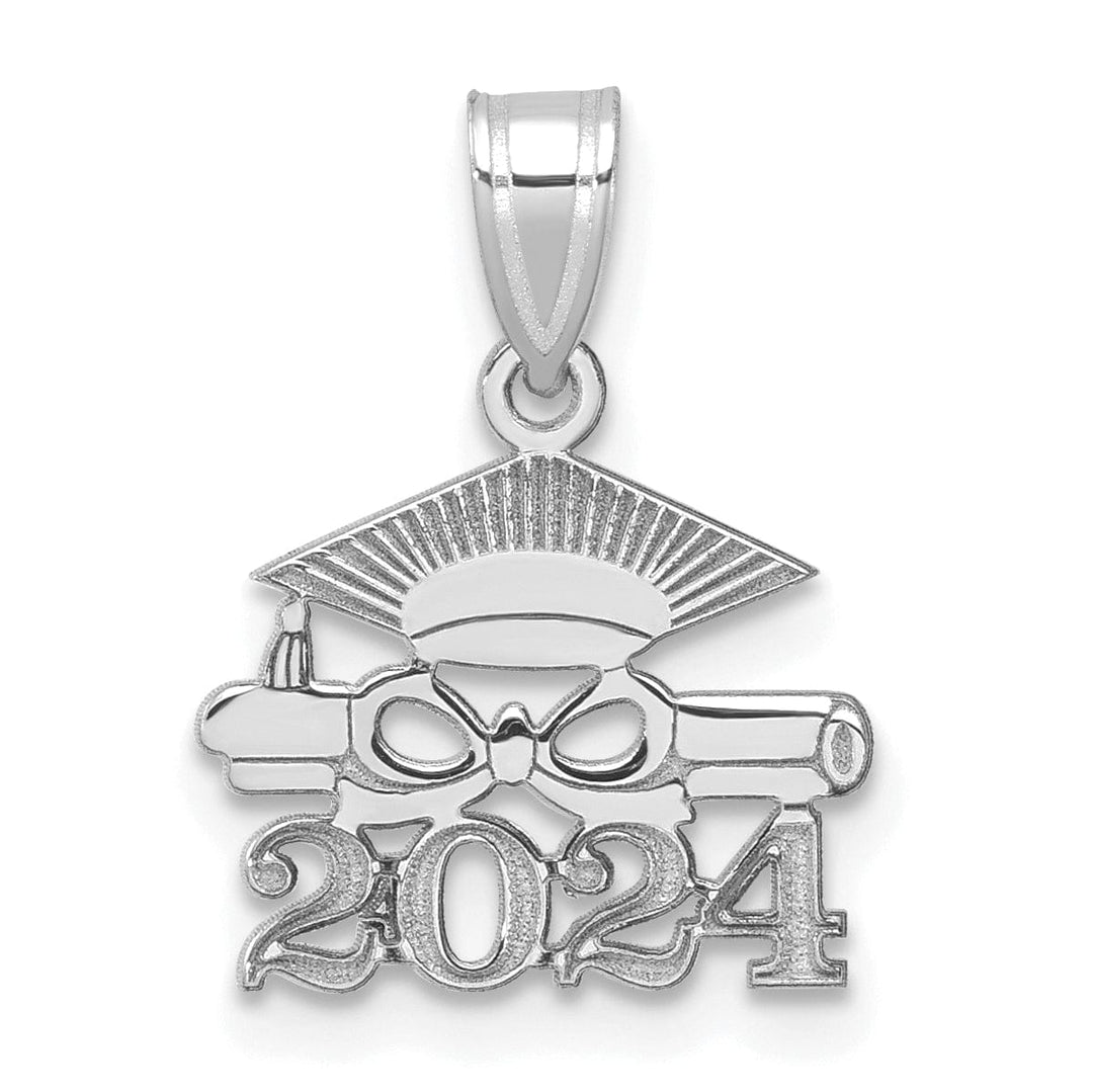 14K White Gold Grad Cap & Diploma 2024 Charm, Unisex Gift