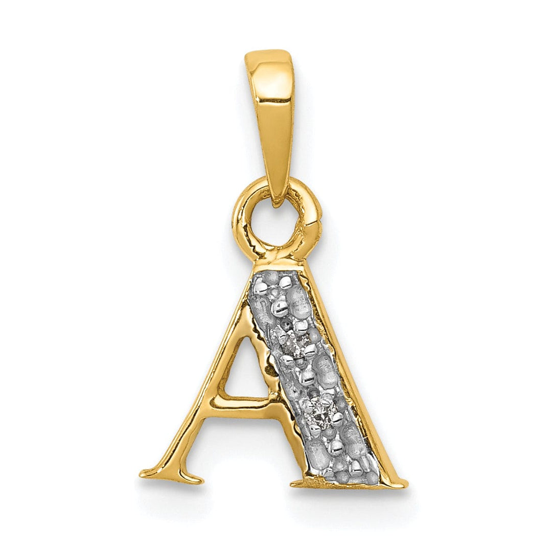 14K Yellow Gold Small 0.01CT Diamond Letter A Initial Block Pendant