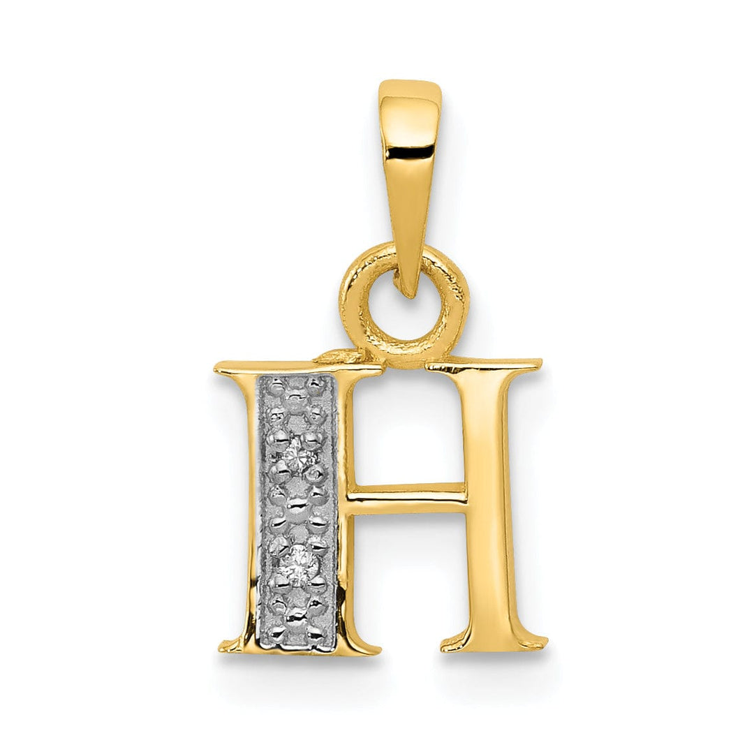 14K Yellow Gold Small 0.01CT Diamond Letter H Initial Block Pendant