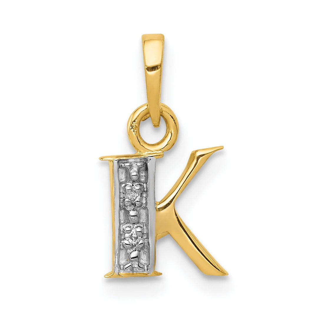 14K Yellow Gold Small 0.01CT Diamond Letter K Initial Block Pendant