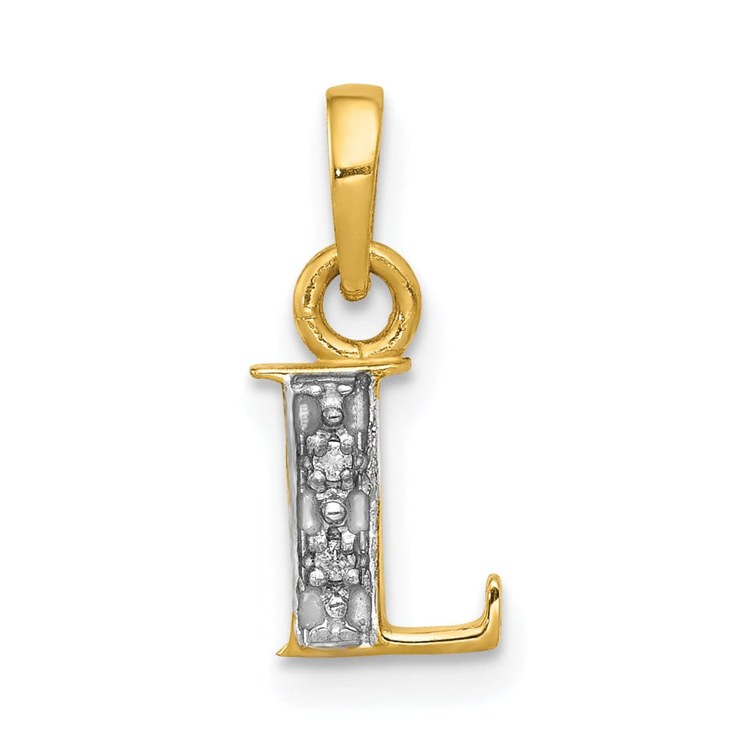 14K Yellow Gold Small 0.01CT Diamond Letter L Initial Block Pendant