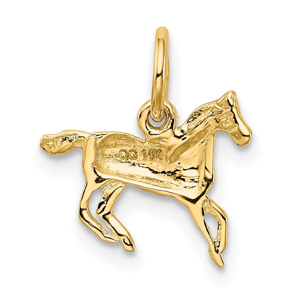 14k Yellow Gold Solid Open Back Polished Finish Horse Charm Pendant