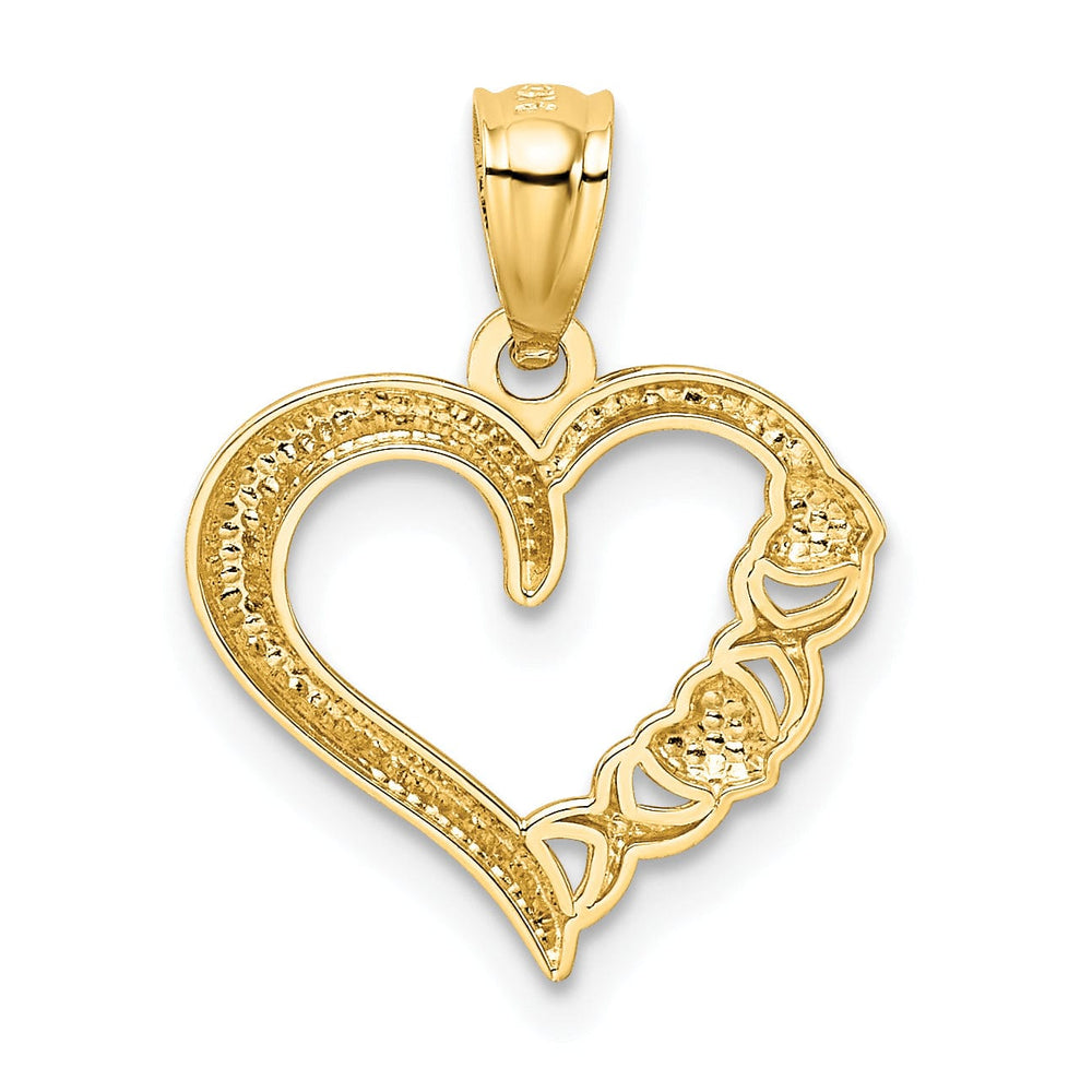 14K Yellow Gold, Rhodium Polished Finish Solid Heart -X- In Heart Design Pendant