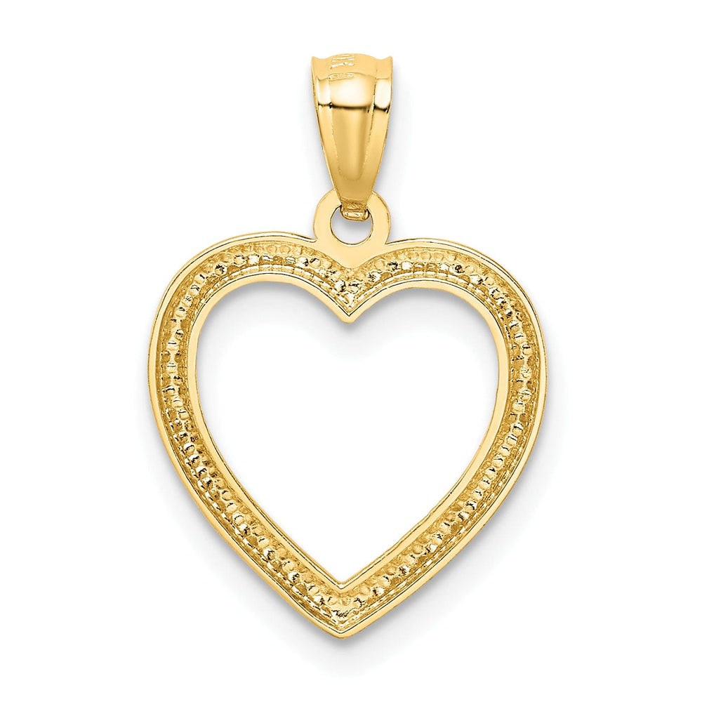 14K Yellow Gold, Rhodium Polished D.C Finish Solid Heart Design Pendant