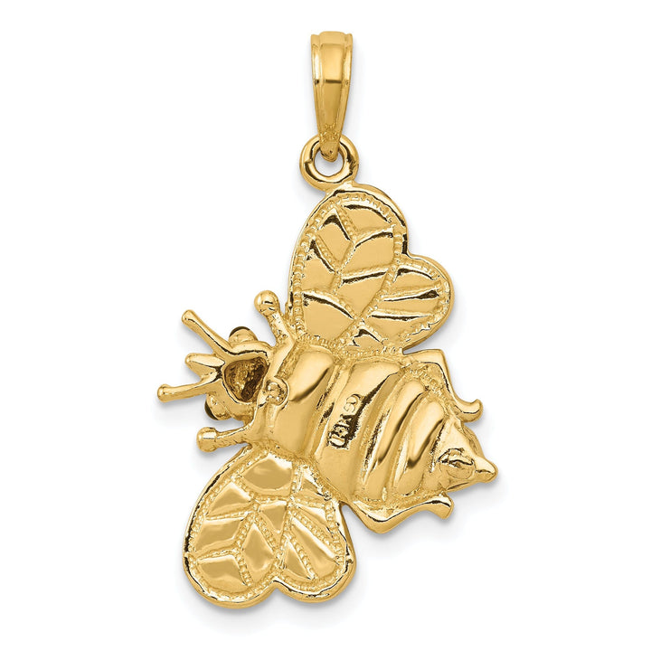 14k Yellow Gold Solid Open Back Polished Black Enameled Finish 3-Dimensional Bumblebee Charm Pendant