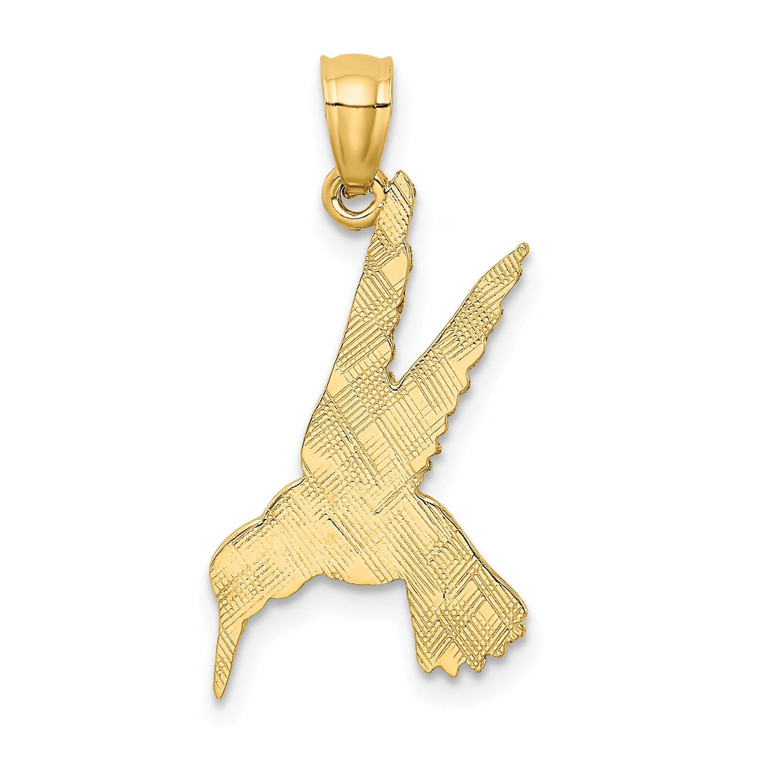 14k Yellow Gold Solid Textured Diamond Cut Polished Finish Flying Hummingbird Charm Pendant
