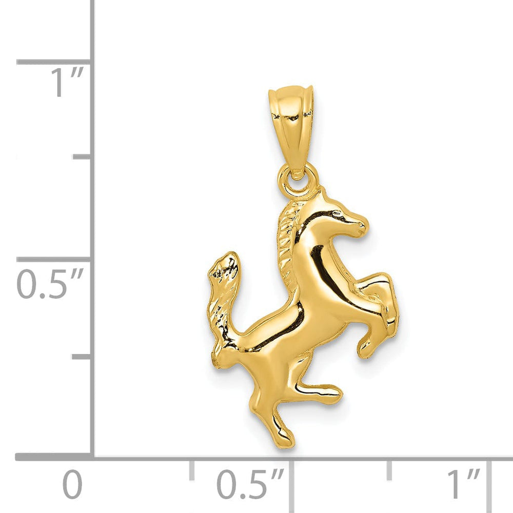 14k Yellow Gold Solid Textured Polished Finish Horse Charm Pendant