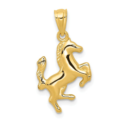 14k Yellow Gold Solid Textured Polished Finish Horse Charm Pendant