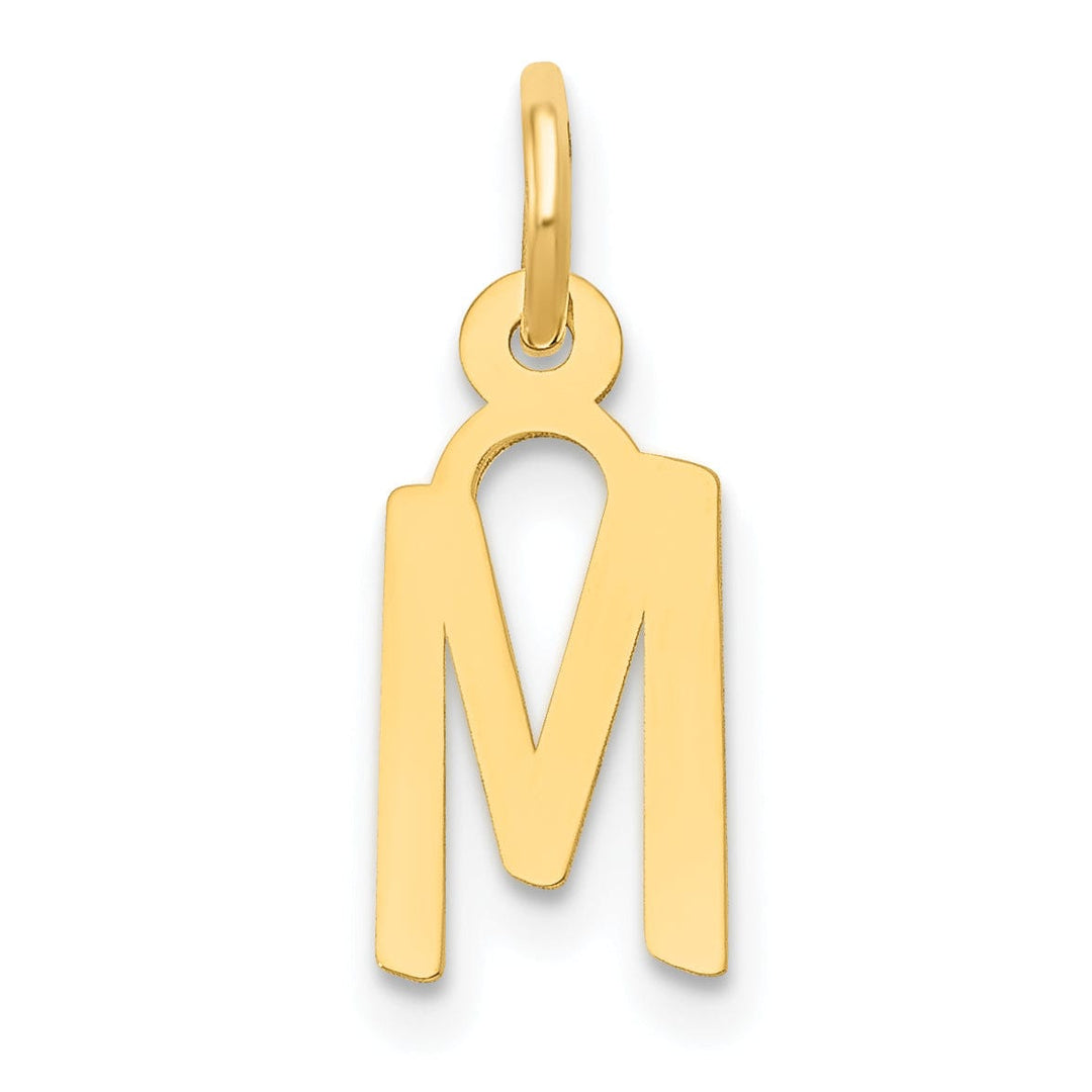 14k Yellow Gold Small Slanted Block Letter M Initial Pendant