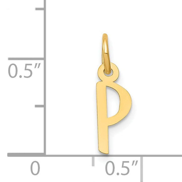 14k Yellow Gold Small Slanted Block Letter P Initial Pendant