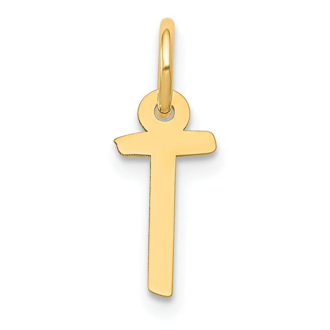 14k Yellow Gold Small Slanted Block Letter T Initial Pendant