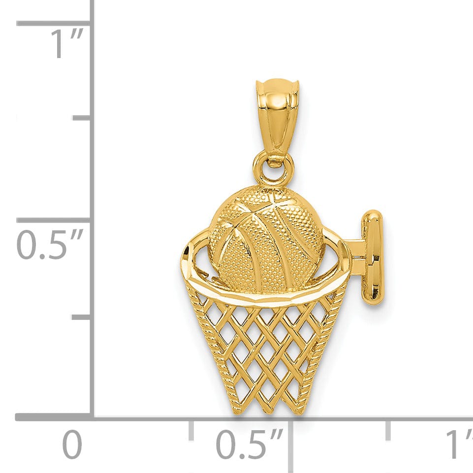 14k Yellow Gold Basketball in the Net Pendant