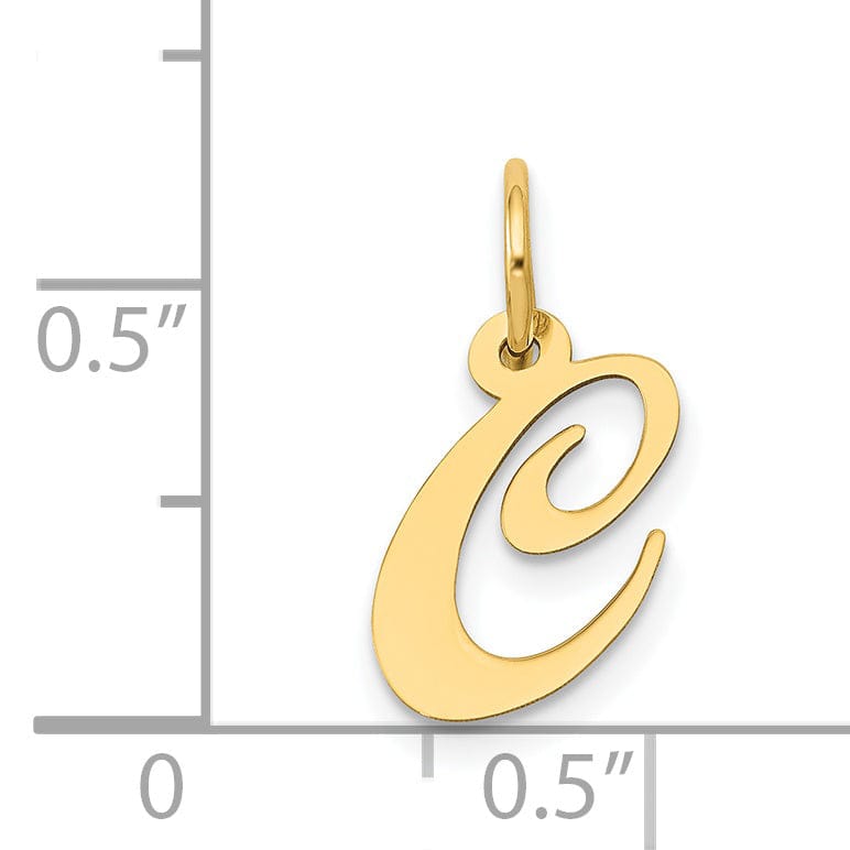 14K Yellow Gold Small Size Fancy Script Letter C Initial Pendant