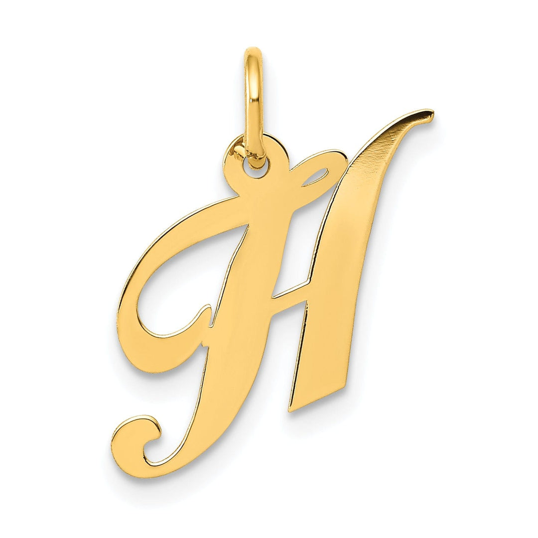14K Yellow Gold Small Size Fancy Script Letter H Initial Pendant