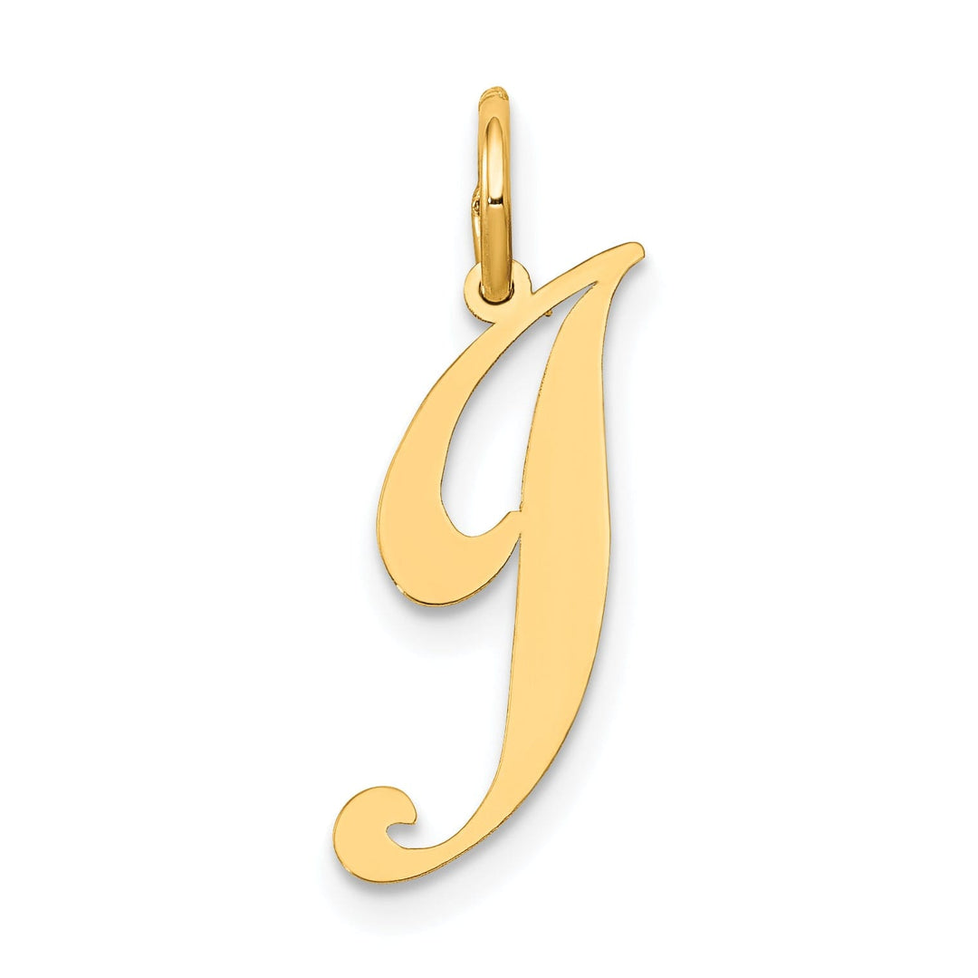 14K Yellow Gold Small Size Fancy Script Letter J Initial Pendant