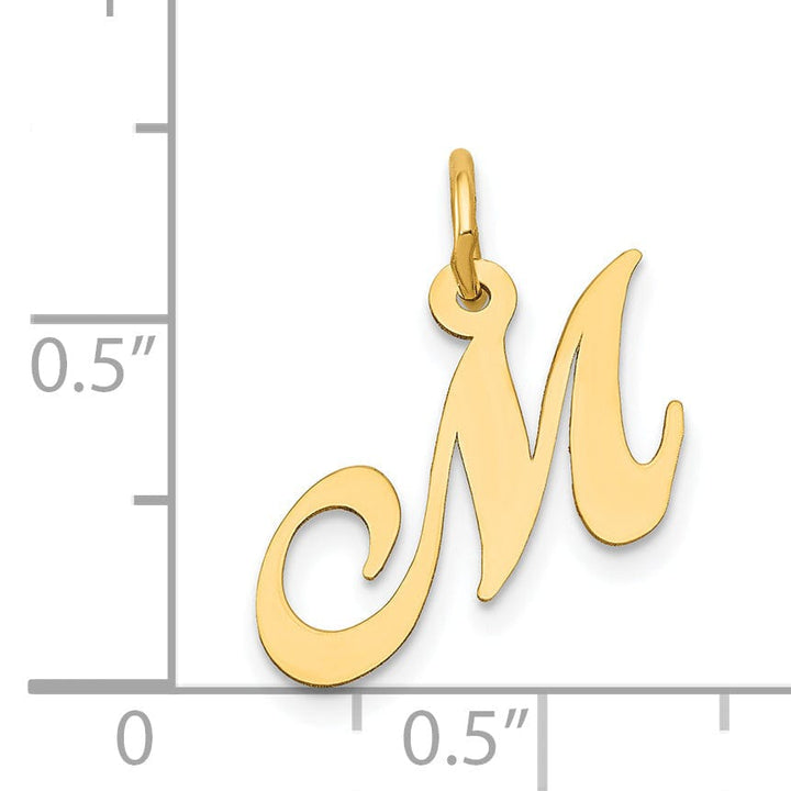 14K Yellow Gold Small Size Fancy Script Letter M Initial Pendant
