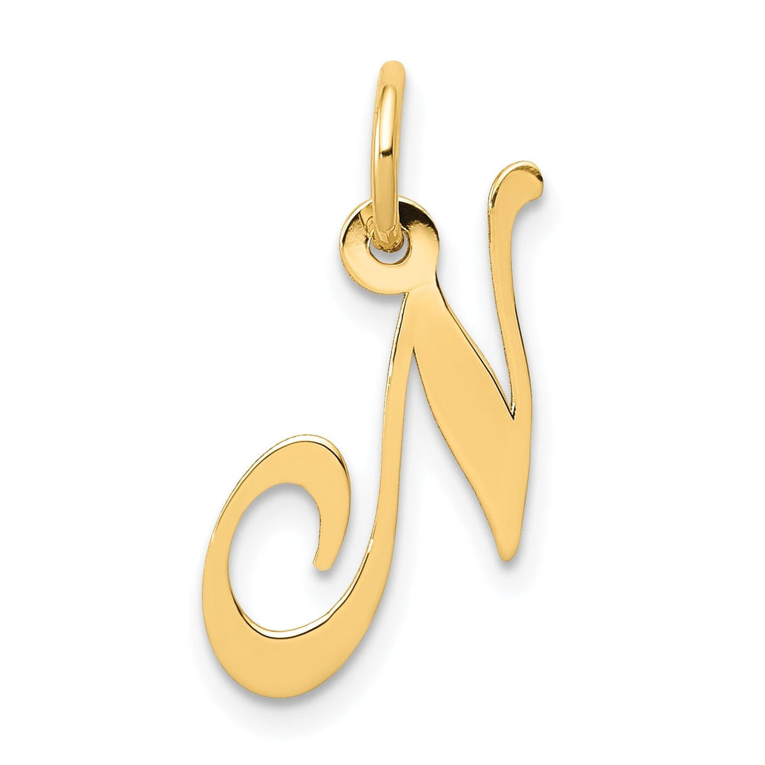 14K Yellow Gold Small Size Fancy Script Letter N Initial Pendant