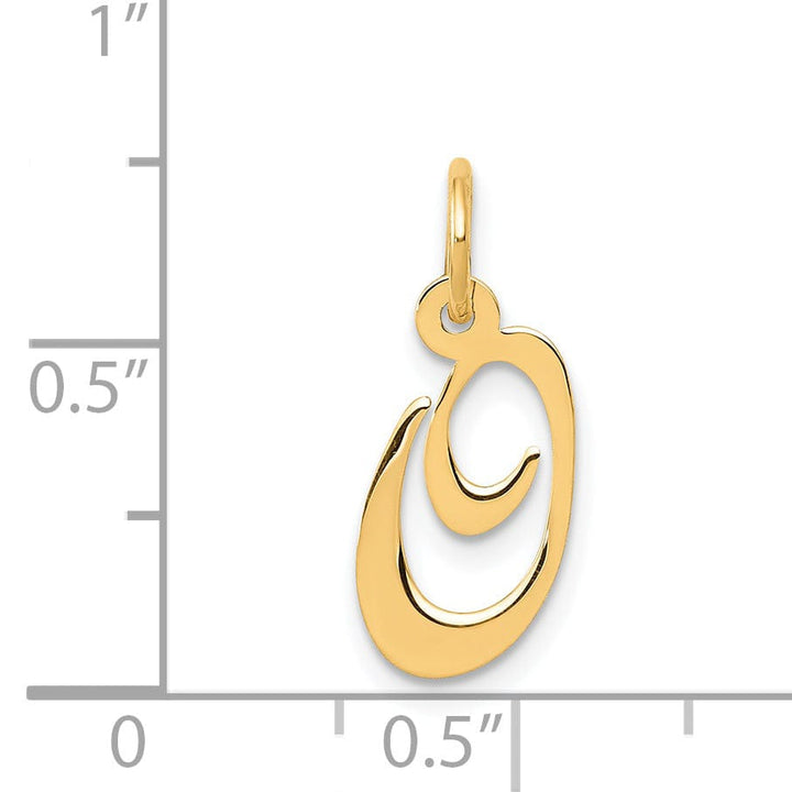 14K Yellow Gold Small Size Fancy Script Letter O Initial Pendant
