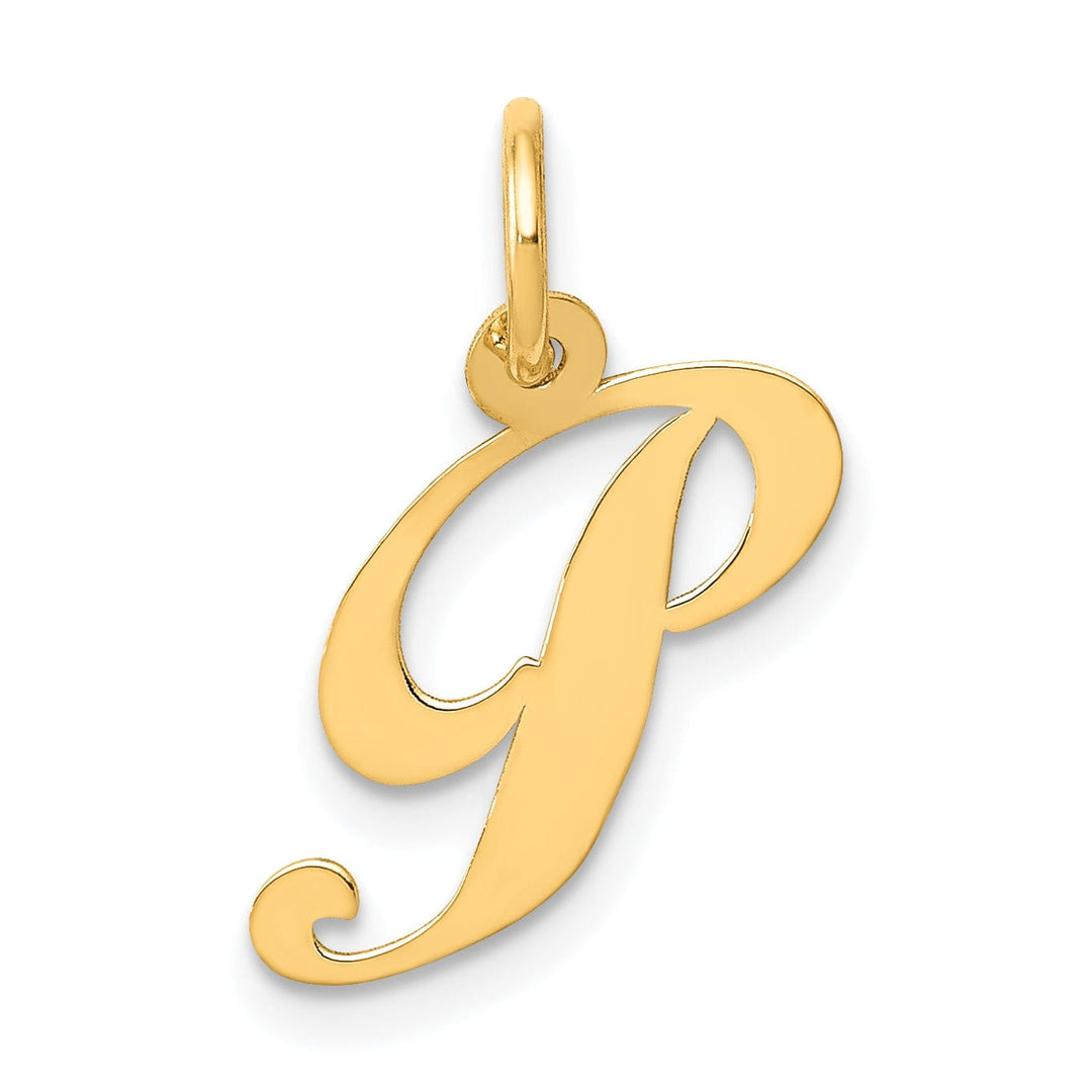14K Yellow Gold Small Size Fancy Script Letter P Initial Pendant