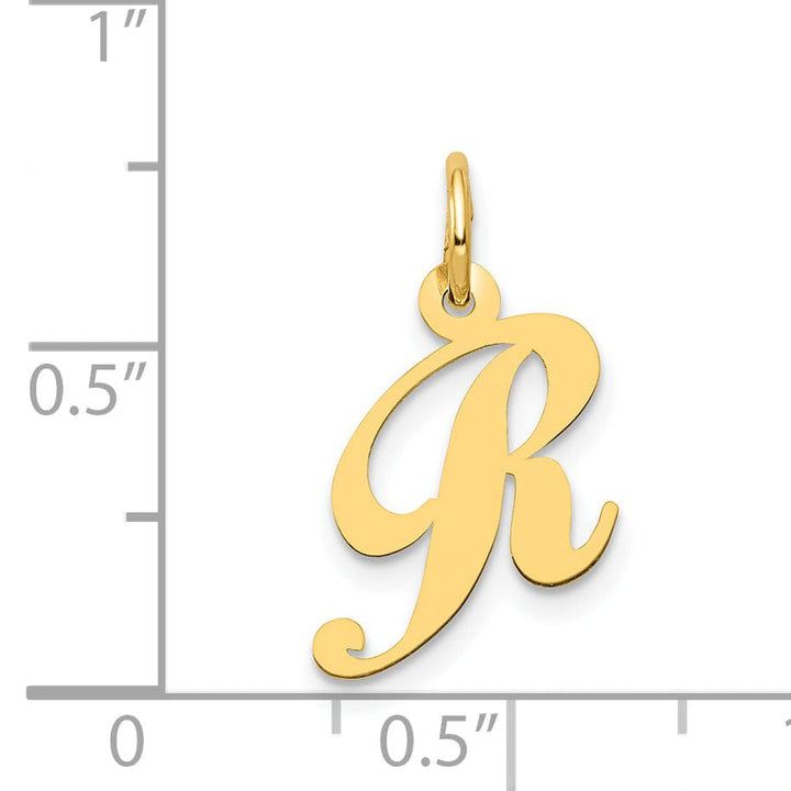 14K Yellow Gold Small Size Fancy Script Letter R Initial Pendant