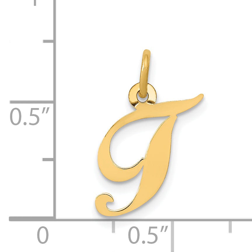 14K Yellow Gold Small Size Fancy Script Letter T Initial Pendant