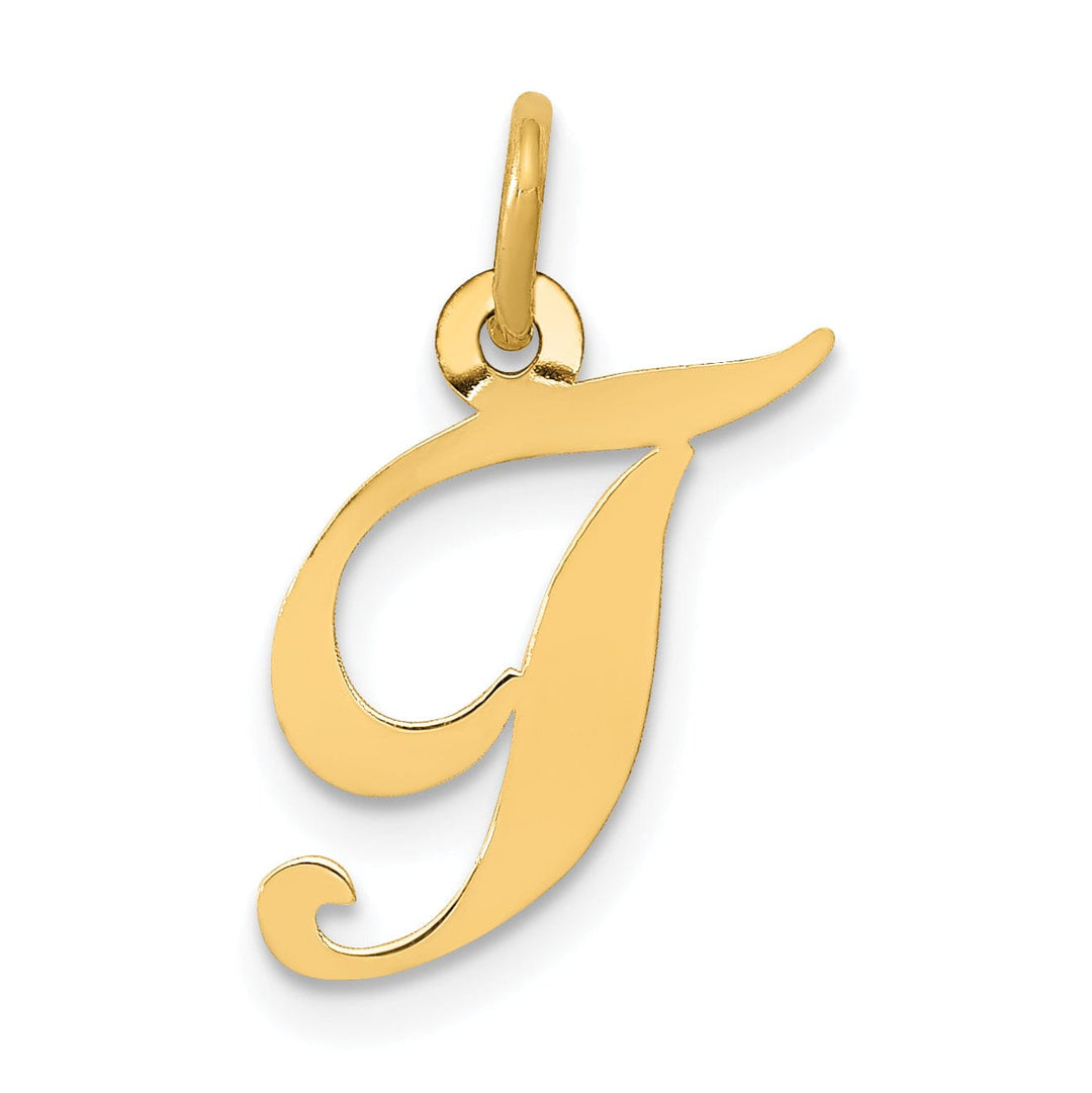 14K Yellow Gold Small Size Fancy Script Letter T Initial Pendant