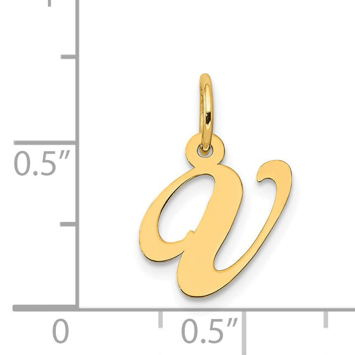 14K Yellow Gold Small Size Fancy Script Letter V Initial Pendant