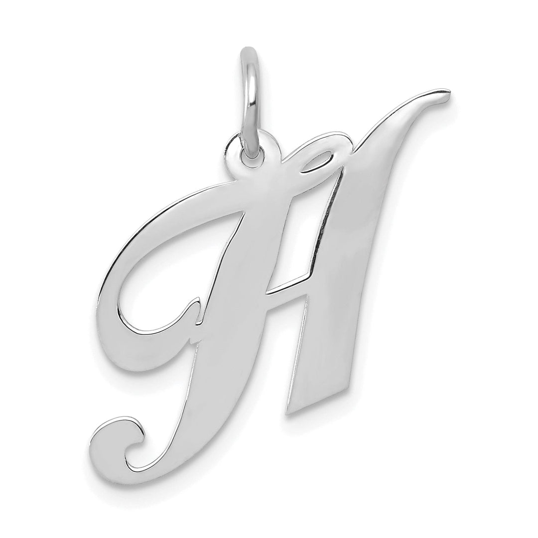 14K White Gold Medium Size Fancy Script Design Letter H Initial Pendant