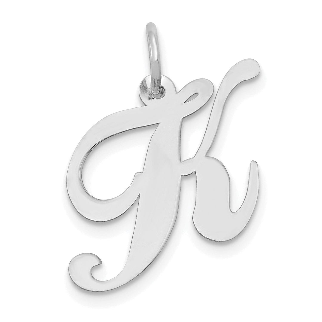 14K White Gold Medium Size Fancy Script Design Letter K Initial Pendant