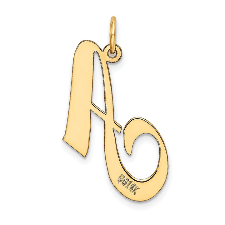 14K Yellow Gold Large Size Fancy Script Letter A Initial Charm Pendant