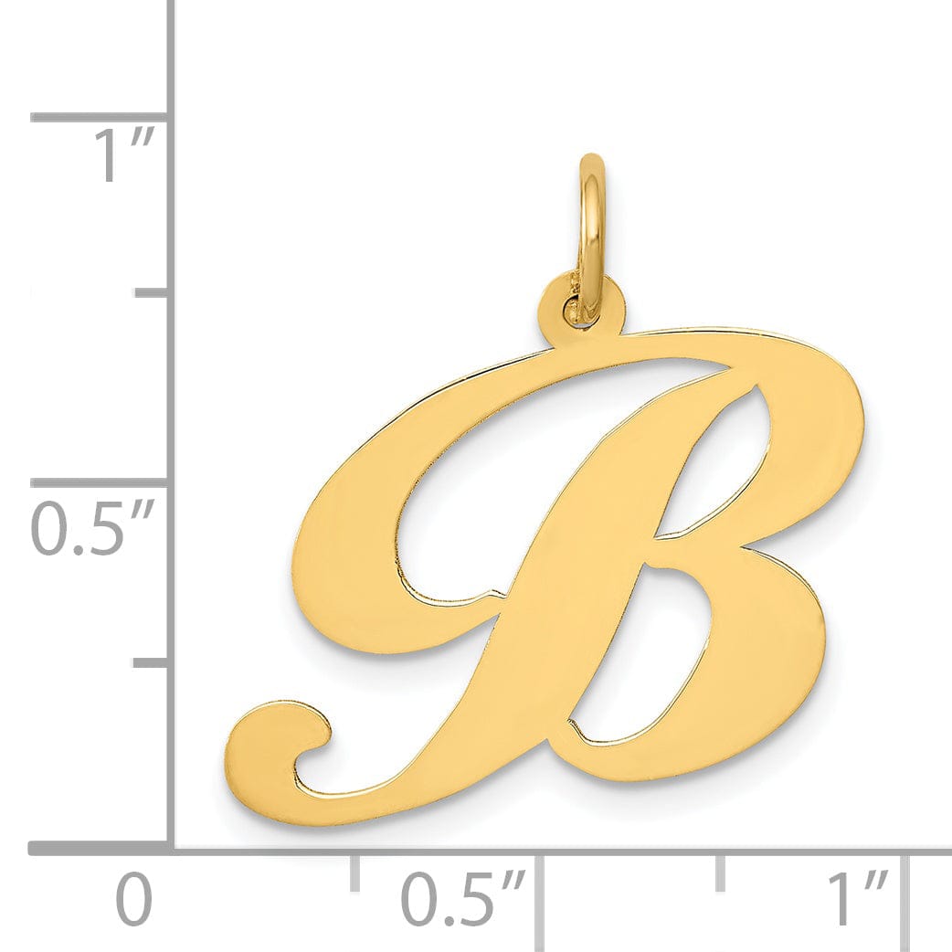 14K Yellow Gold Large Size Fancy Script Letter B Initial Charm Pendant