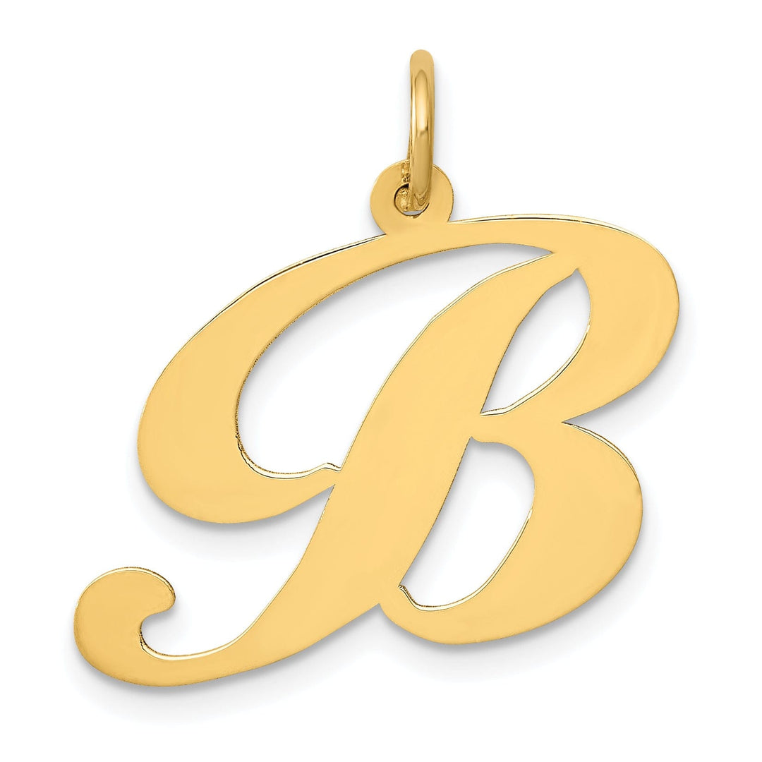 14K Yellow Gold Large Size Fancy Script Letter B Initial Charm Pendant