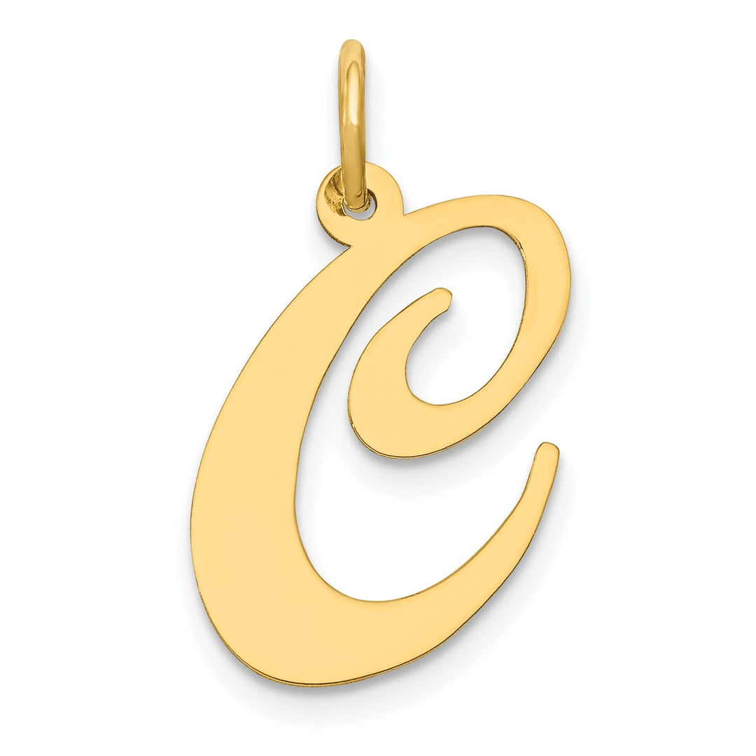 14K Yellow Gold Large Size Fancy Script Letter C Initial Charm Pendant
