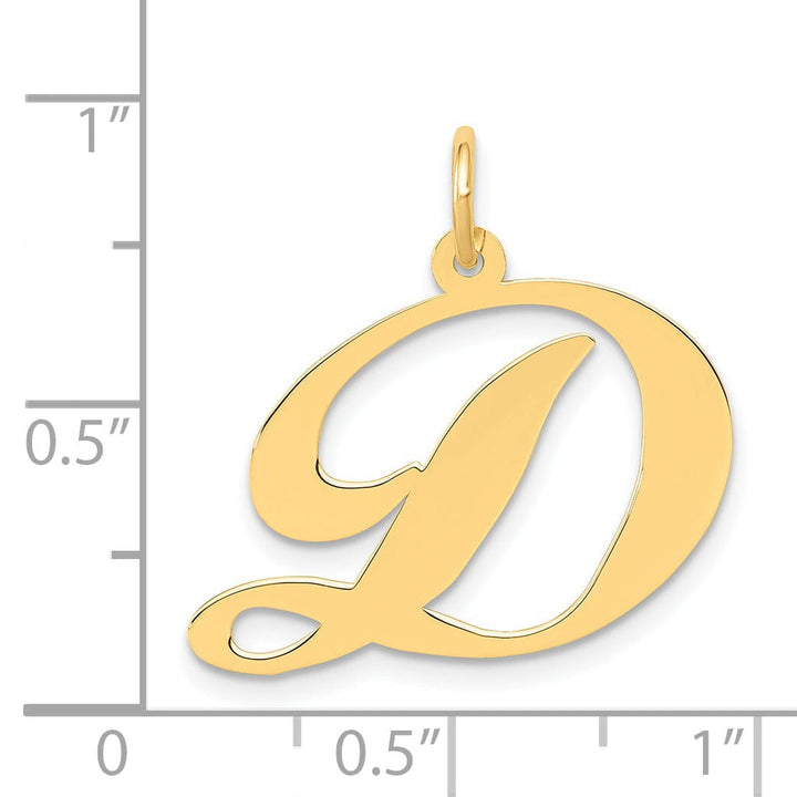 14K Yellow Gold Large Size Fancy Script Letter D Initial Charm Pendant