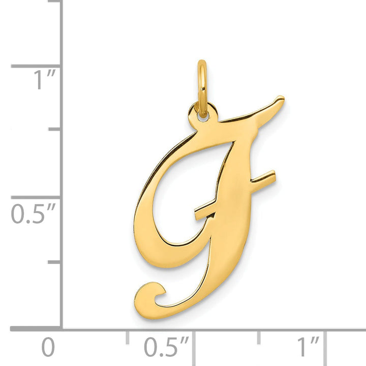 14K Yellow Gold Large Size Fancy Script Letter F Initial Charm Pendant