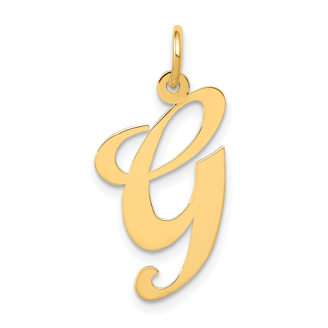 14K Yellow Gold Large Size Fancy Script Letter G Initial Charm Pendant