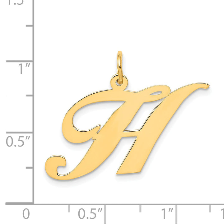 14K Yellow Gold Large Size Fancy Script Letter H Initial Charm Pendant