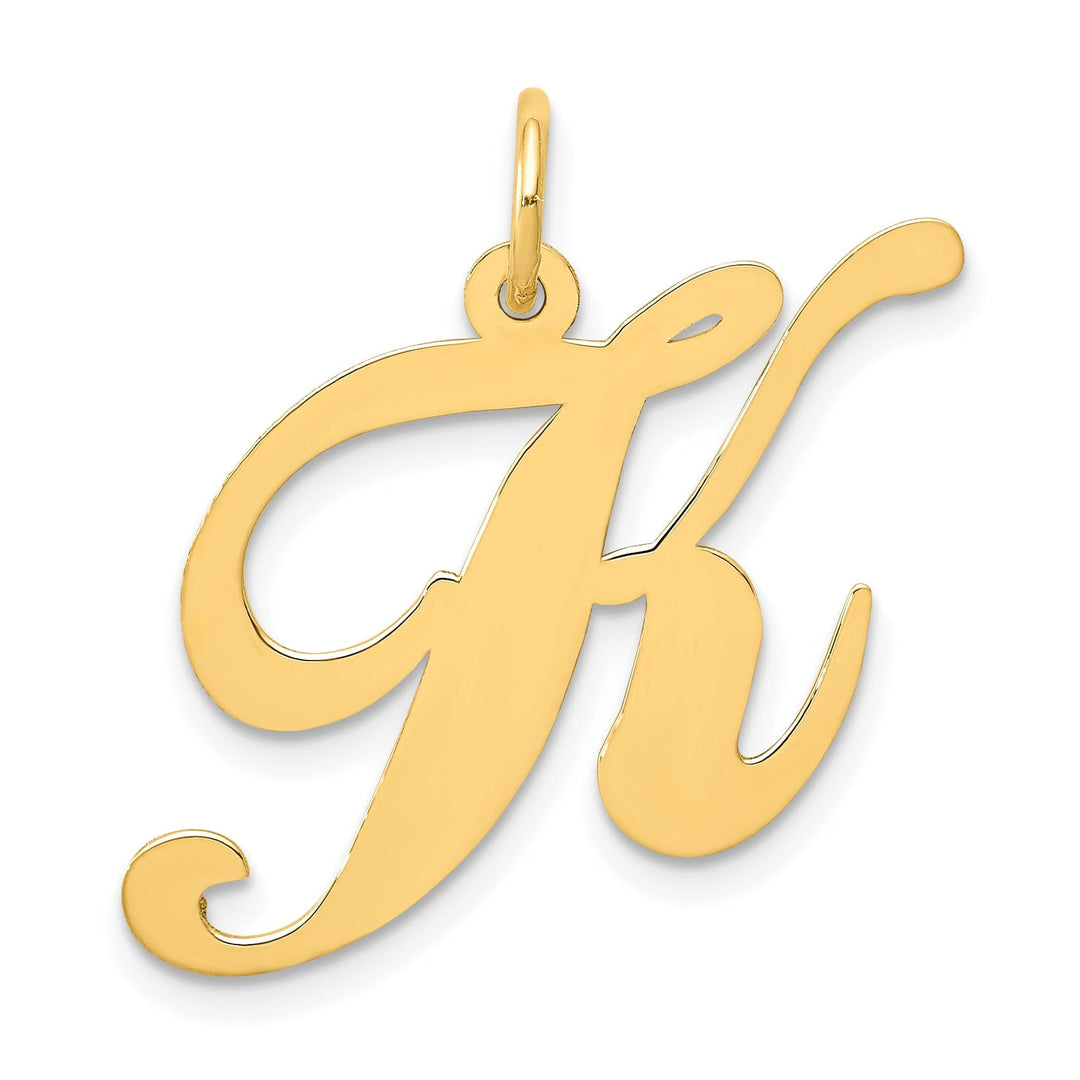 14K Yellow Gold Large Size Fancy Script Letter K Initial Charm Pendant