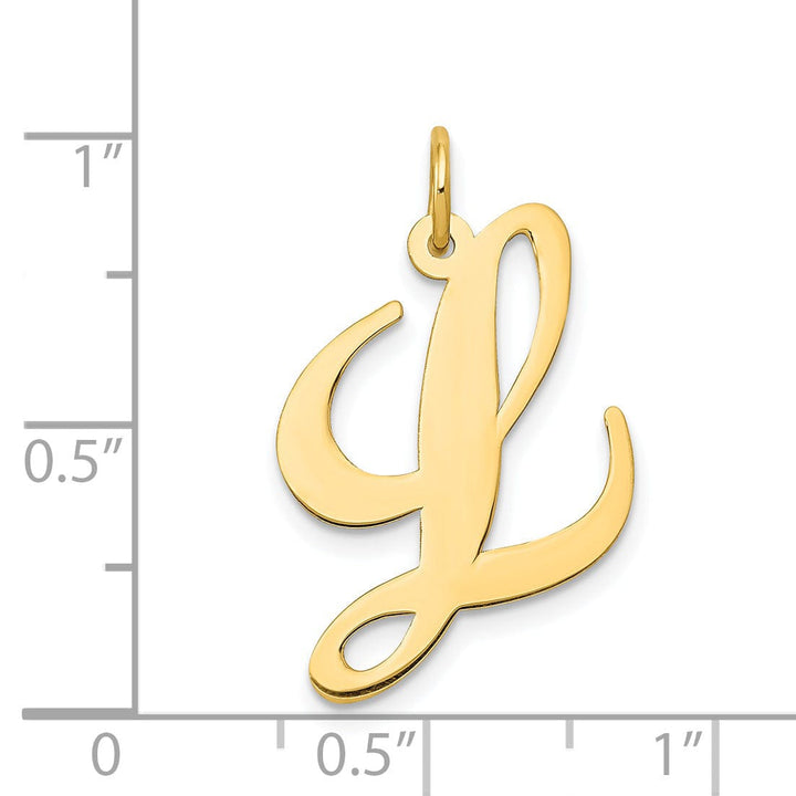 14K Yellow Gold Large Size Fancy Script Letter L Initial Charm Pendant