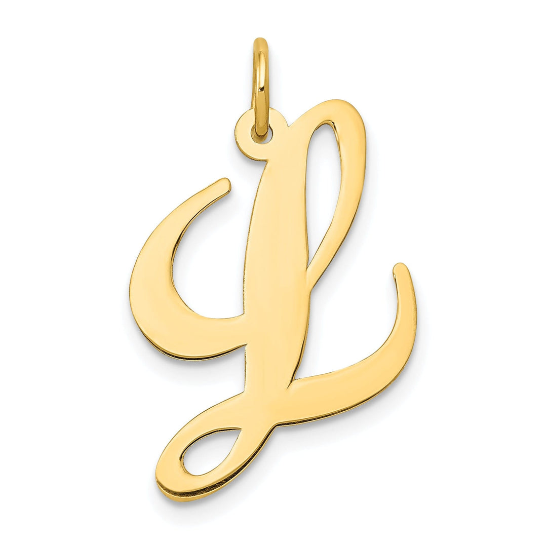 14K Yellow Gold Large Size Fancy Script Letter L Initial Charm Pendant