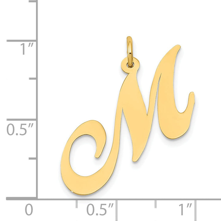 14K Yellow Gold Large Size Fancy Script Letter M Initial Charm Pendant