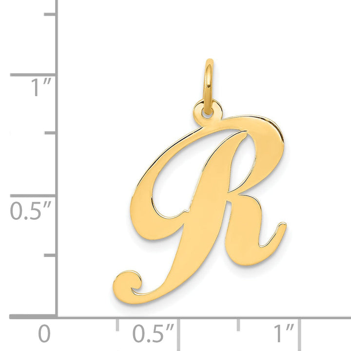 14K Yellow Gold Large Size Fancy Script Letter R Initial Charm Pendant