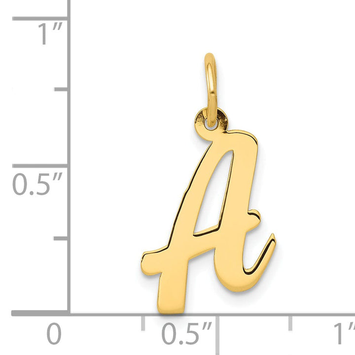 14K Yellow Gold Medium Size Fancy Script Design Letter A Initial Pendant